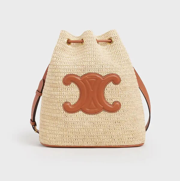 セリーヌ夏 かごバッグ コピー ラフィア&カーフ クラシック バスケット バケット Tan